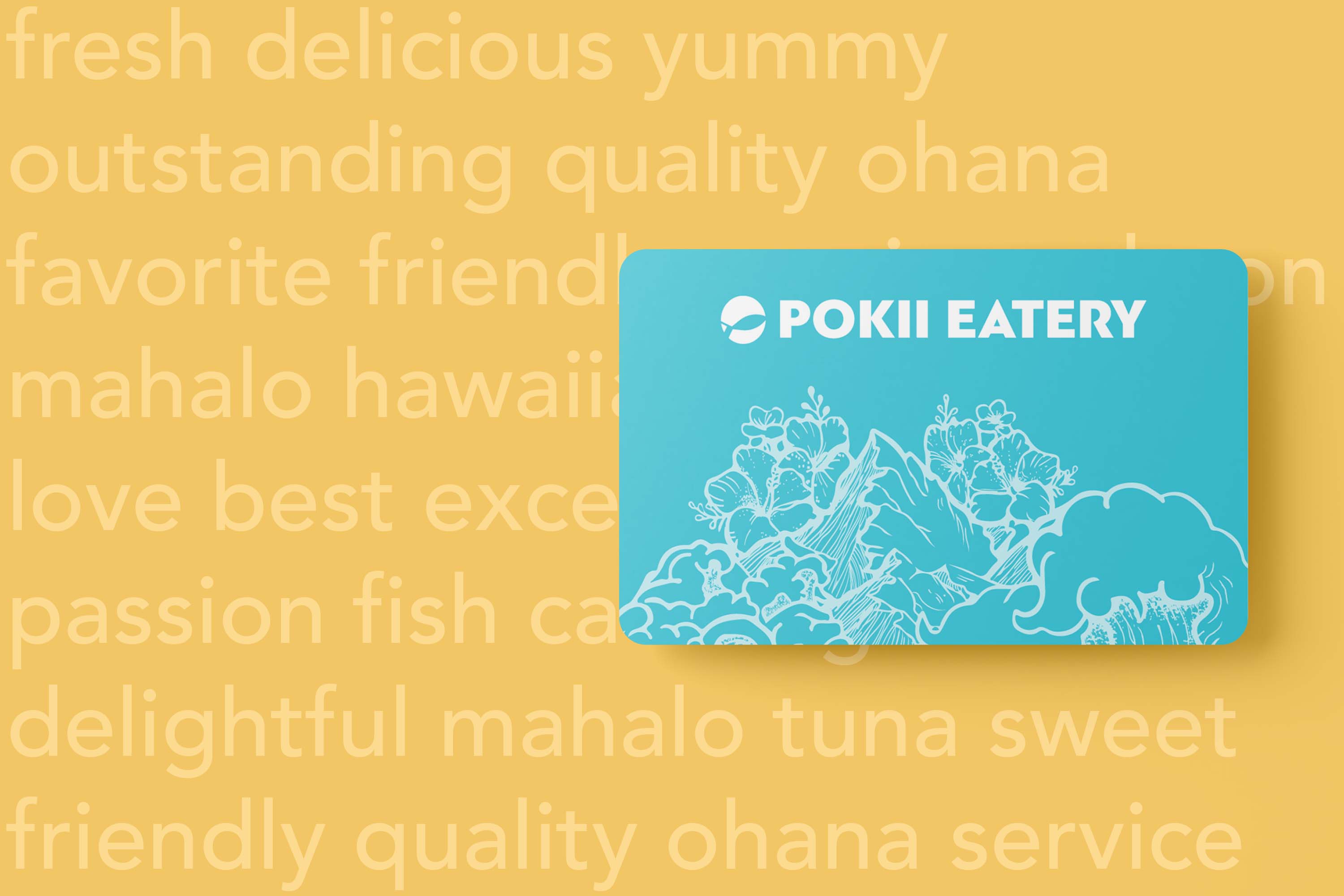 Pokii Eatery gift card with mountain illustration